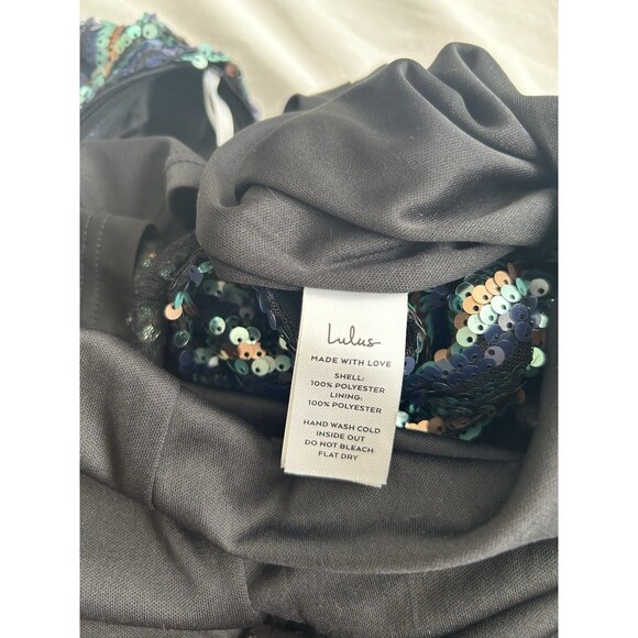 Lulu’s Sparkly Soiree Blue Multi Sequin One-Shoulder Bodycon Mini Dress Size M - Picture 12 of 12